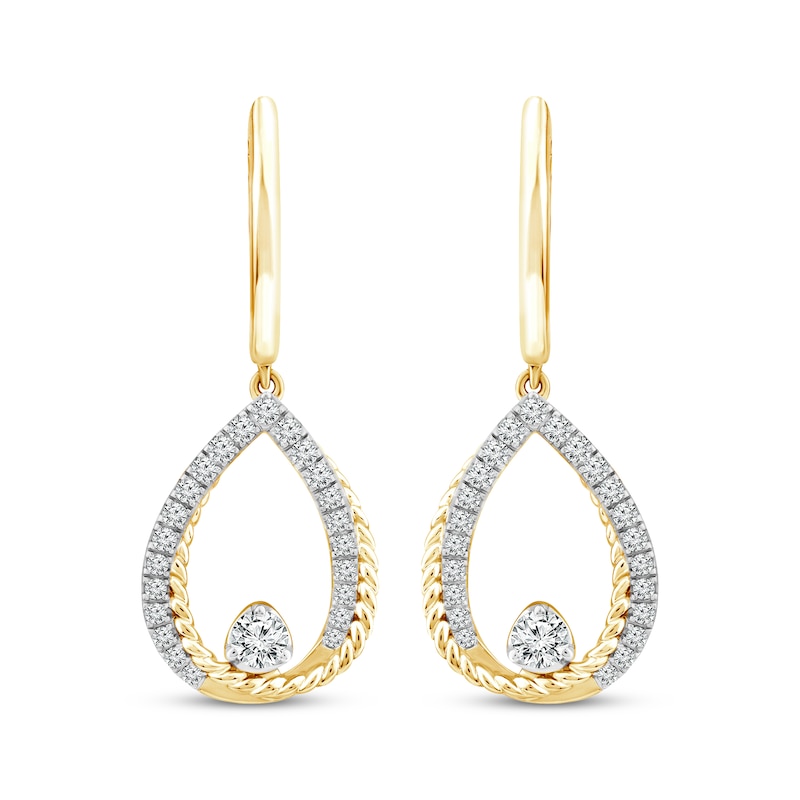 Main Image 2 of Threads of Love Diamond Crossover Teardrop Dangle Hoop Earrings 1/2 ct tw 10K Yellow Gold