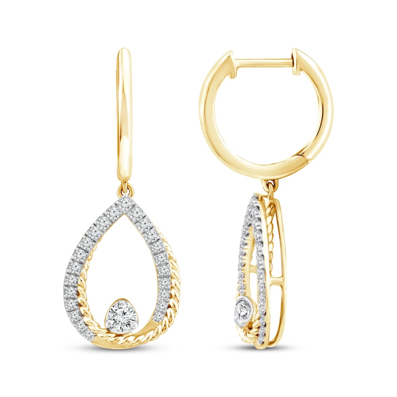 Main Image 3 of Threads of Love Diamond Crossover Teardrop Dangle Hoop Earrings 1/2 ct tw 10K Yellow Gold