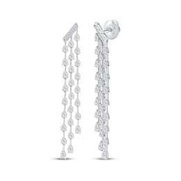 Pear-Shaped Diamond Staggered Three-Row Drop Earrings 6 ct tw 14K White Gold