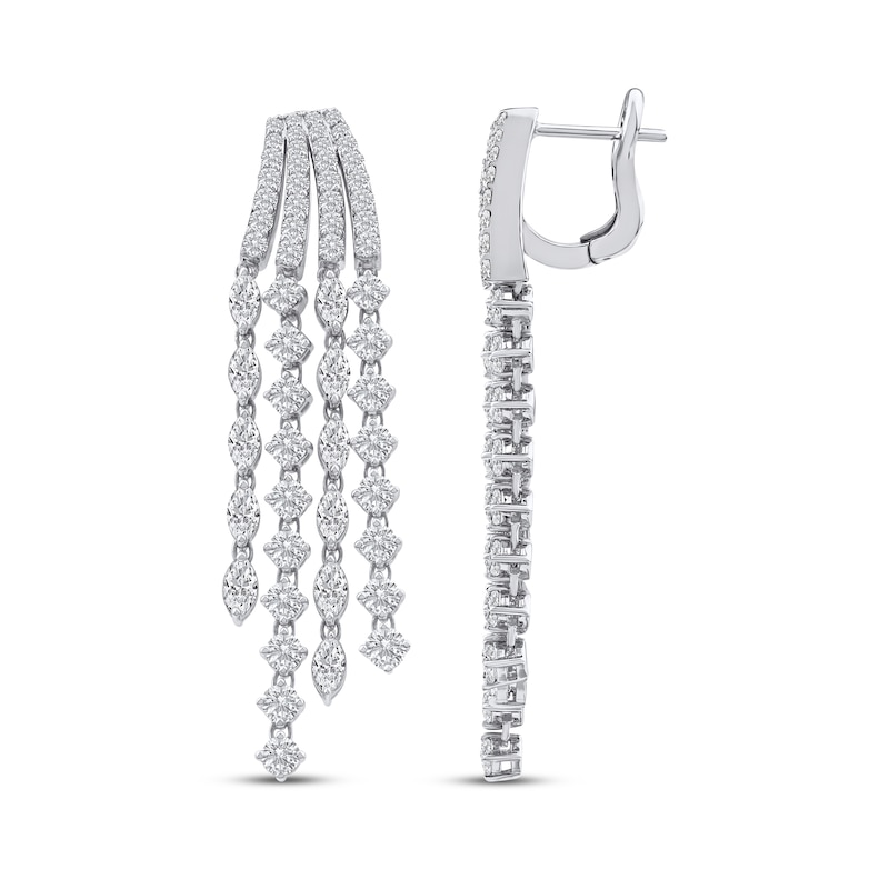 Main Image 3 of Marquise & Round-Cut Diamond Staggered Four-Row Drop Earrings 7 ct tw 14K White Gold