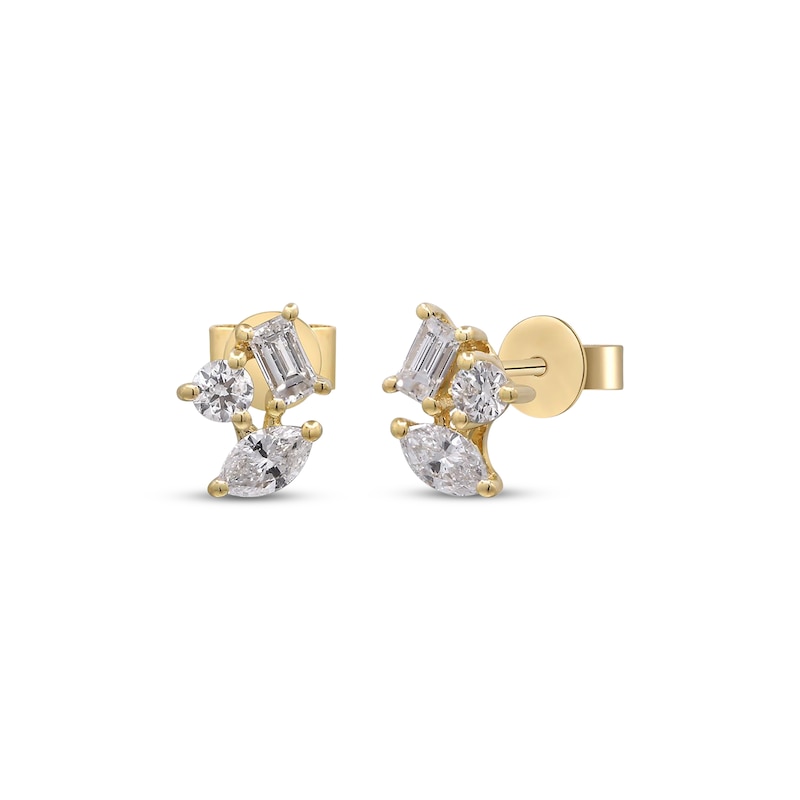 Main Image 1 of Marquise, Baguette & Round-Cut Diamond Cluster Stud Earrings 3/8 ct tw 10K Yellow Gold