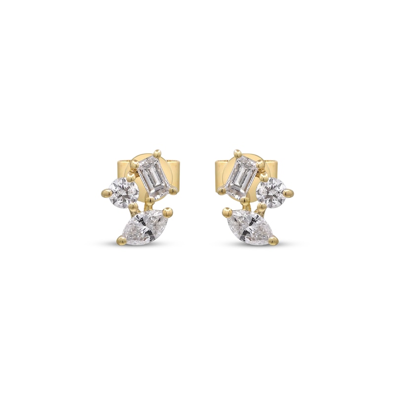 Main Image 2 of Marquise, Baguette & Round-Cut Diamond Cluster Stud Earrings 3/8 ct tw 10K Yellow Gold