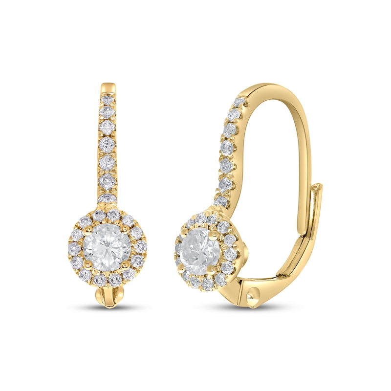 Diamond Halo Drop Earrings 1/2 ct tw 10K Yellow Gold