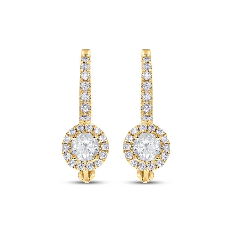 Diamond Halo Drop Earrings 1/2 ct tw 10K Yellow Gold