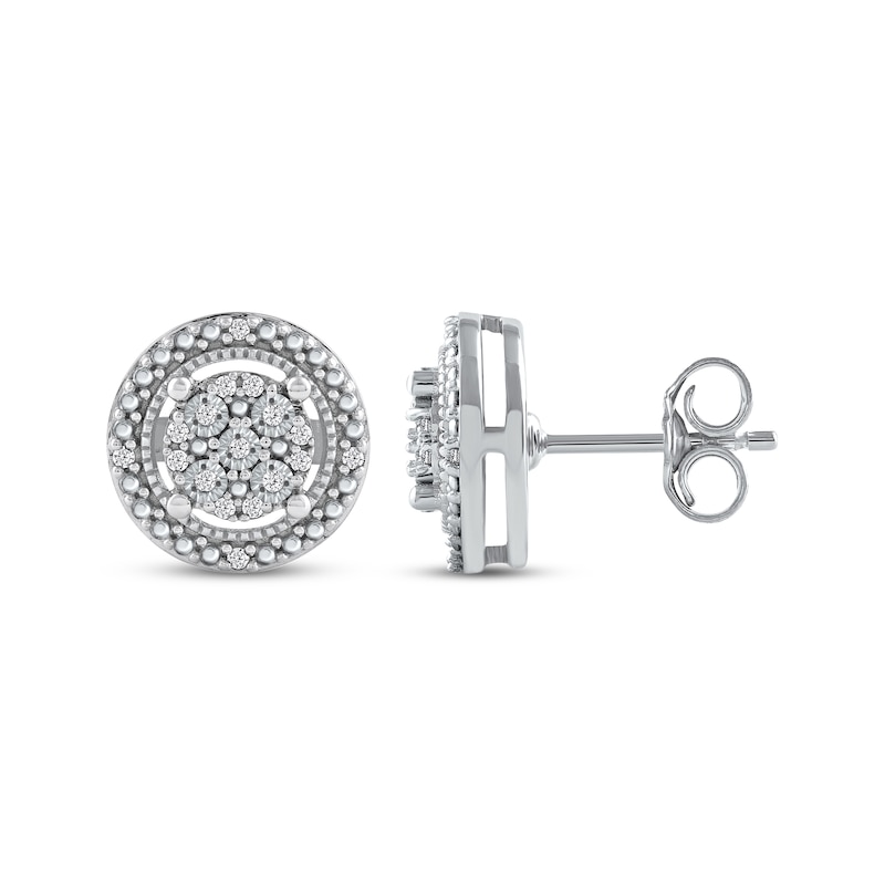 Main Image 3 of Multi-Diamond Halo Stud Earrings 1/10 ct tw Sterling Silver