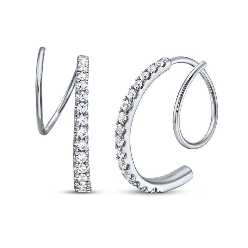 Main Image 1 of Diamond Huggie J-Hoop Earrings 1/3 ct tw 10K White Gold