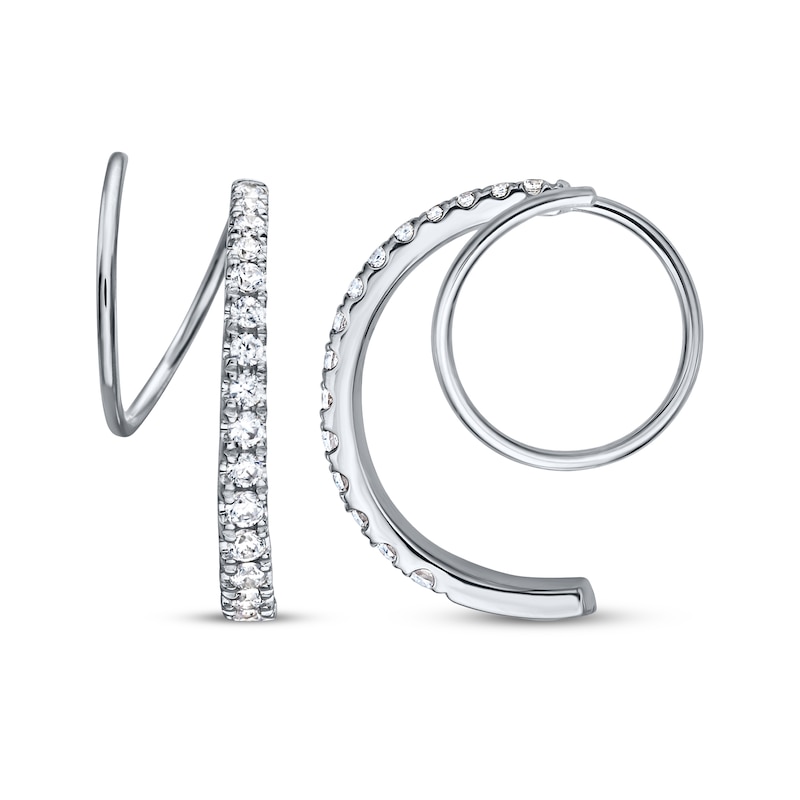 Main Image 3 of Diamond Huggie J-Hoop Earrings 1/3 ct tw 10K White Gold