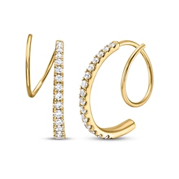 Diamond Huggie J-Hoop Earrings 1/3 ct tw 10K Yellow Gold