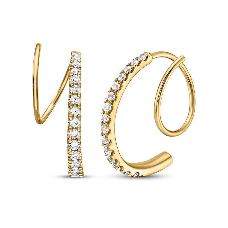 Main Image 1 of Diamond Huggie J-Hoop Earrings 1/3 ct tw 10K Yellow Gold