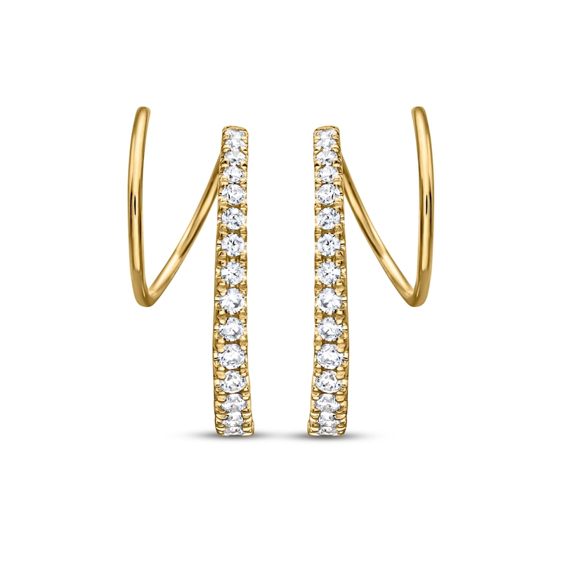 Main Image 2 of Diamond Huggie J-Hoop Earrings 1/3 ct tw 10K Yellow Gold