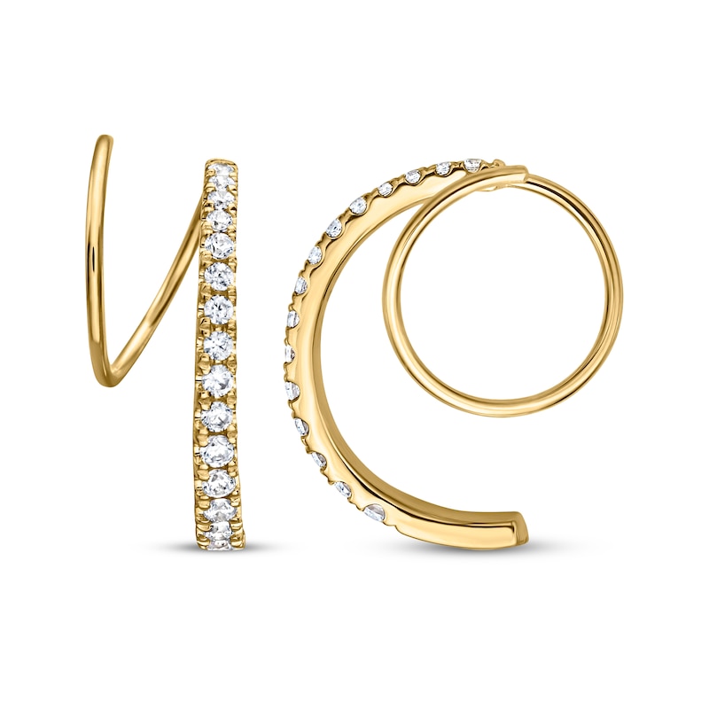 Main Image 3 of Diamond Huggie J-Hoop Earrings 1/3 ct tw 10K Yellow Gold