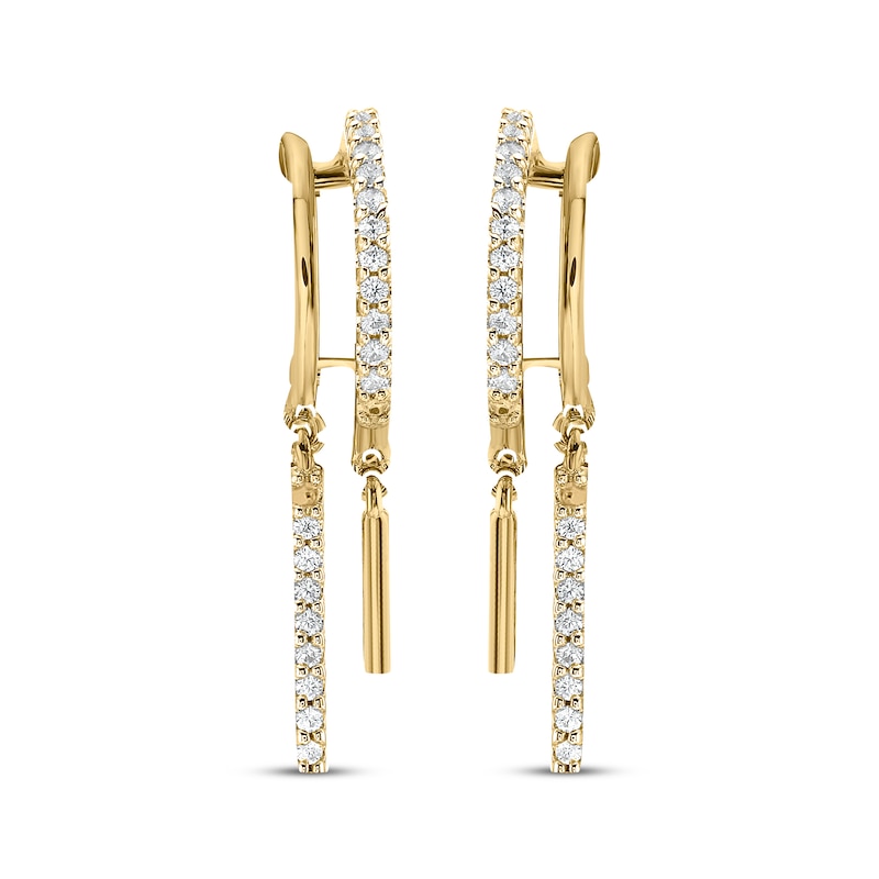 Main Image 2 of Diamond Two-Row J-Hoop Dangle Earrings 1/6 ct tw 10K Yellow Gold