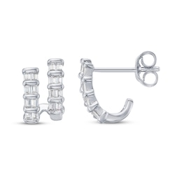 Baguette-Cut Diamond Two-Row J-Hoop Earrings 1/3 ct tw 10K White Gold