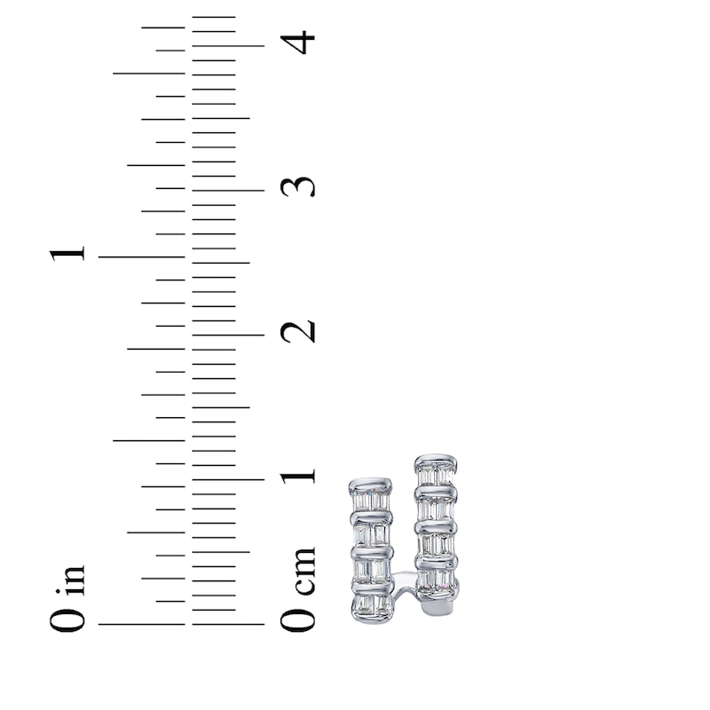 Main Image 4 of Baguette-Cut Diamond Two-Row J-Hoop Earrings 1/3 ct tw 10K White Gold