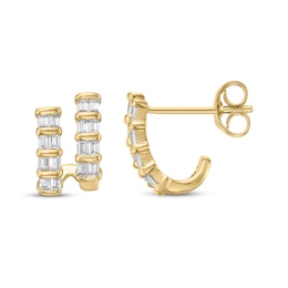 Baguette-Cut Diamond Two-Row J-Hoop Earrings 1/3 ct tw 10K Yellow Gold