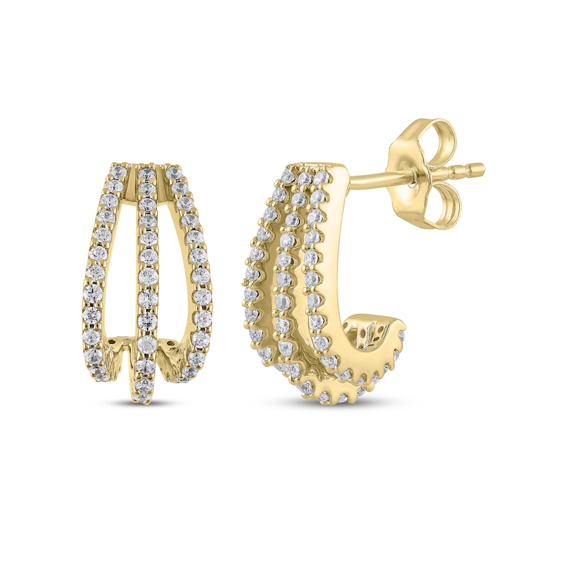 Diamond Three-Row J-Hoop Earrings 1/2 ct tw 10K Yellow Gold