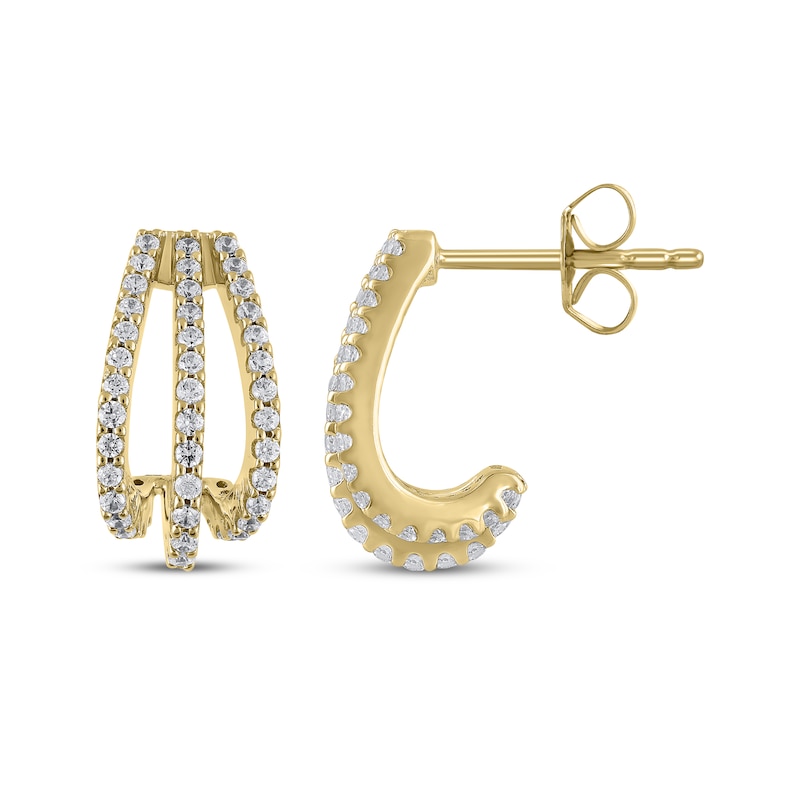 Diamond Three-Row J-Hoop Earrings 1/2 ct tw 10K Yellow Gold