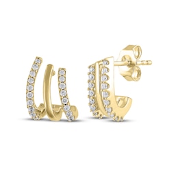 Diamond Three-Row Alternating J-Hoop Earrings 1/4 ct tw 10K Yellow Gold