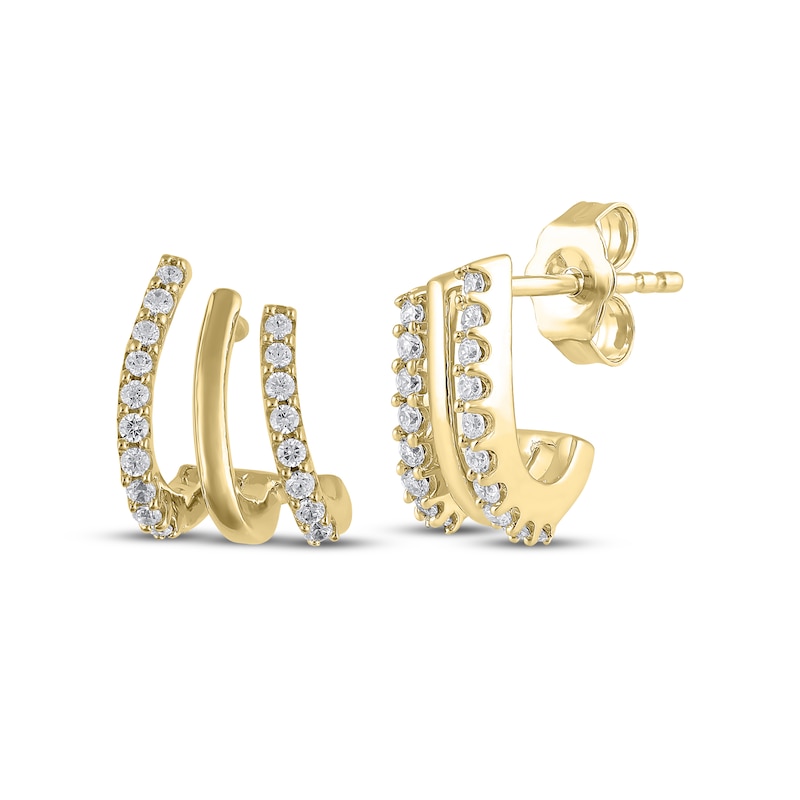 Main Image 1 of Diamond Three-Row Alternating J-Hoop Earrings 1/4 ct tw 10K Yellow Gold