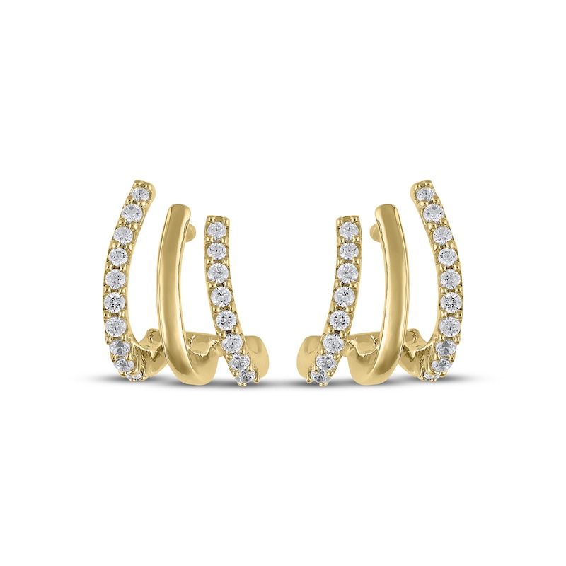 Main Image 2 of Diamond Three-Row Alternating J-Hoop Earrings 1/4 ct tw 10K Yellow Gold