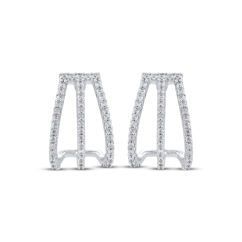 Main Image 2 of Diamond Split Three-Row J-Hoop Earrings 1/3 ct tw 10K White Gold