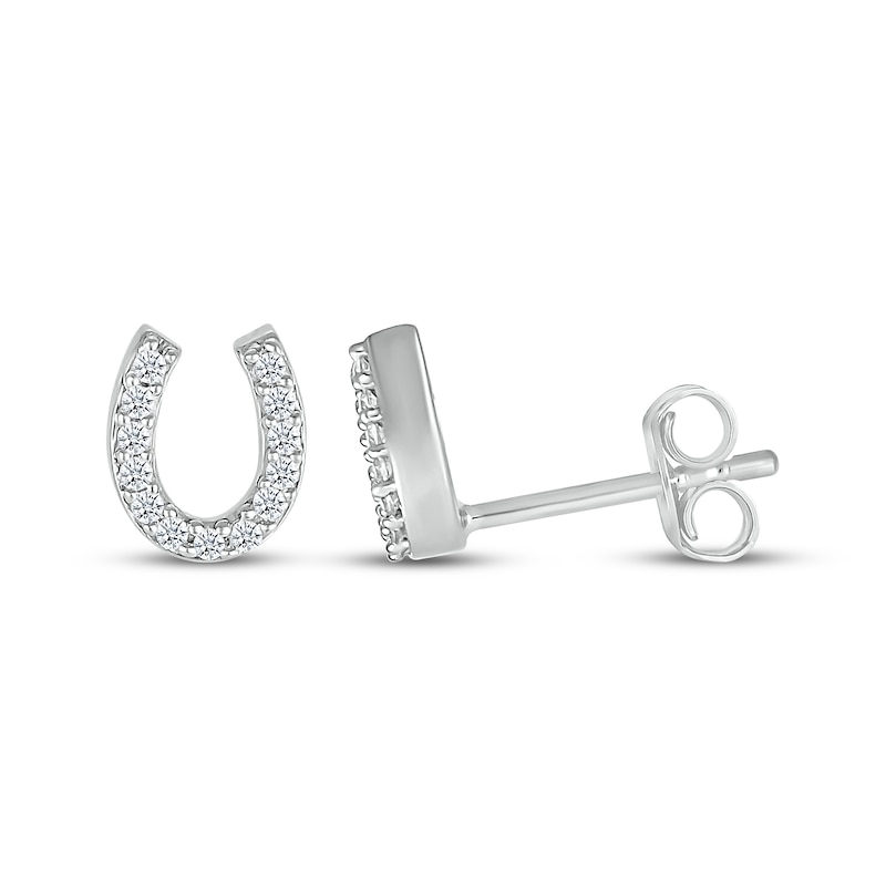 Main Image 3 of Diamond Horseshoe Stud Earrings 1/15 ct tw Sterling Silver