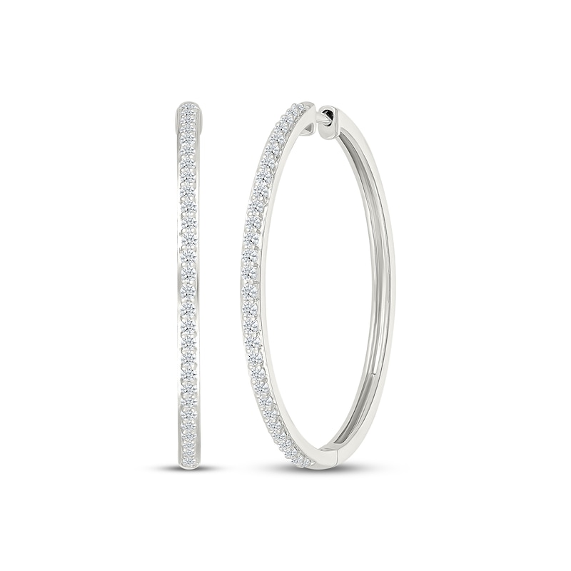 Main Image 1 of Diamond Hoop Earrings 1 ct tw 10K White Gold