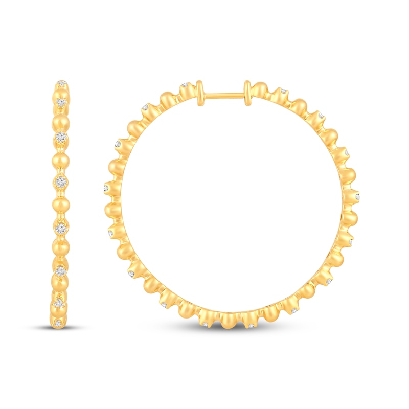 Diamond Beaded Hoop Earrings 1/2 ct tw 10K Yellow Gold