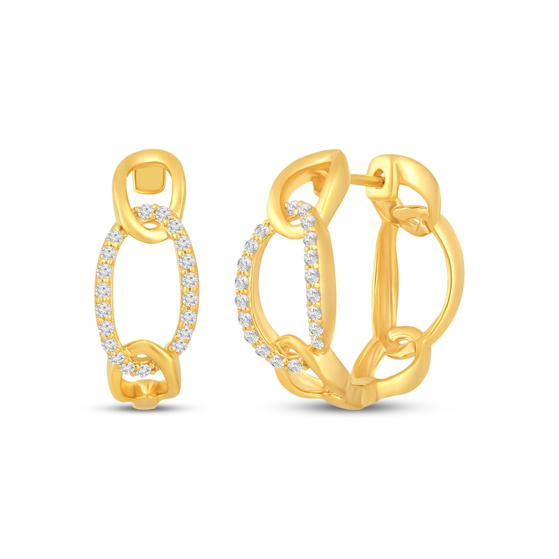 Main Image 1 of Diamond Chain Link Hoop Earrings 1/4 ct tw 10K Yellow Gold