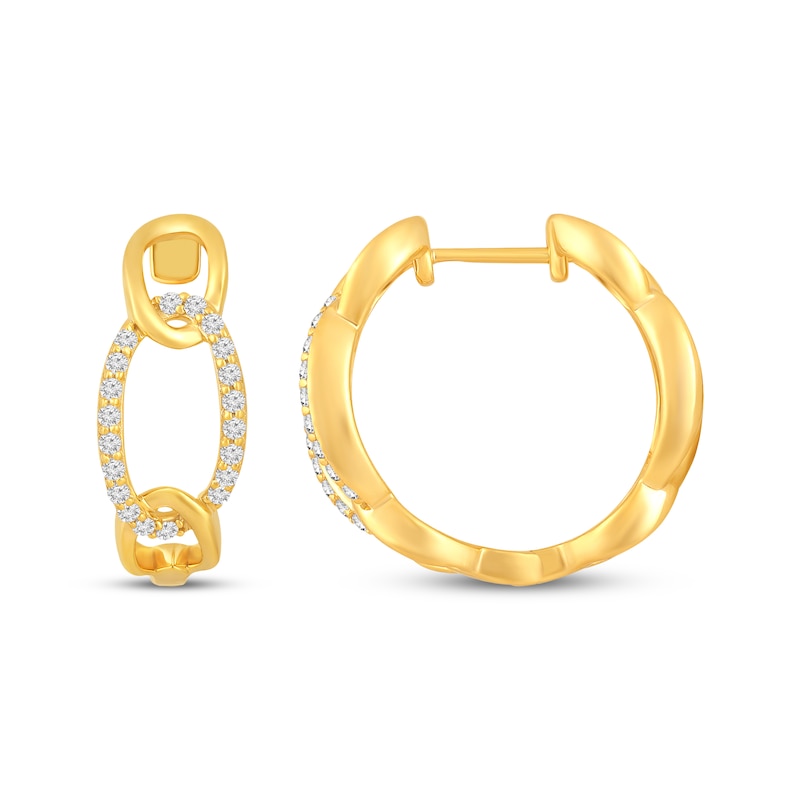 Main Image 3 of Diamond Chain Link Hoop Earrings 1/4 ct tw 10K Yellow Gold