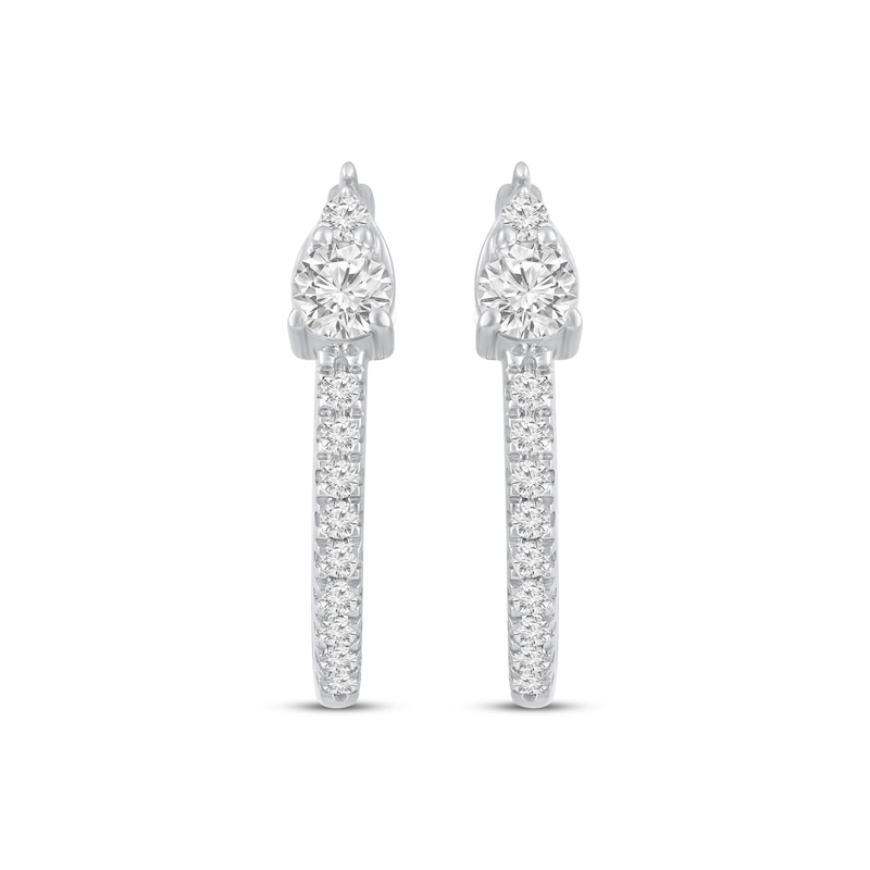 Main Image 2 of Multi-Diamond Teardrop Hoop Earrings 3/8 ct tw 10K White Gold