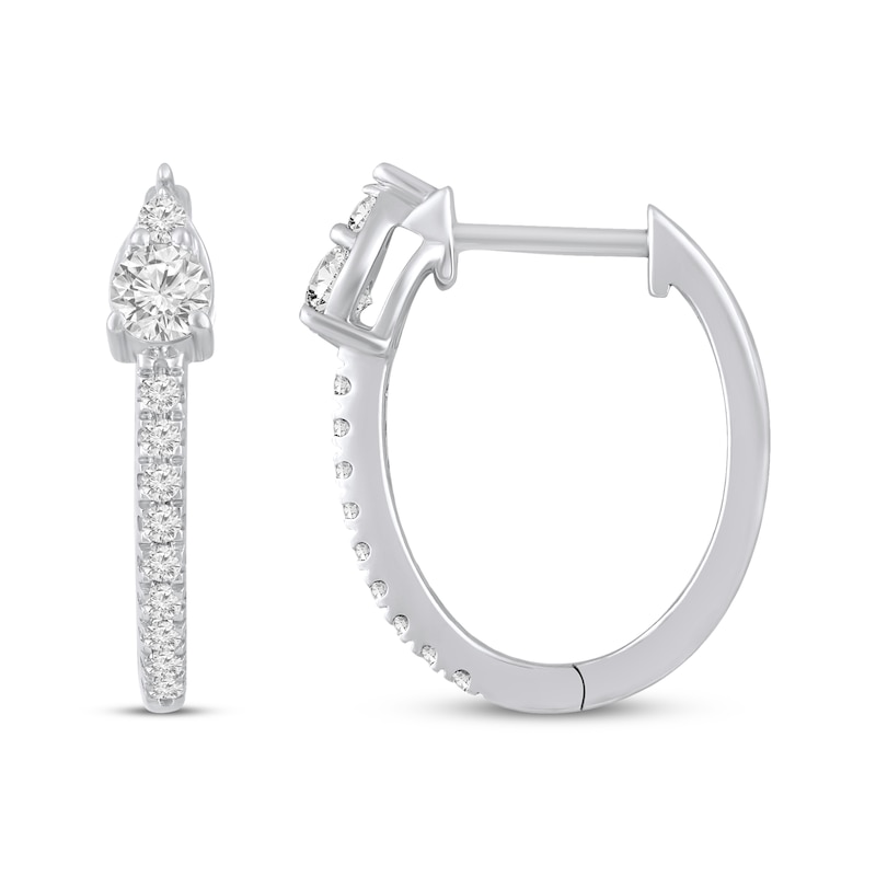 Main Image 3 of Multi-Diamond Teardrop Hoop Earrings 3/8 ct tw 10K White Gold