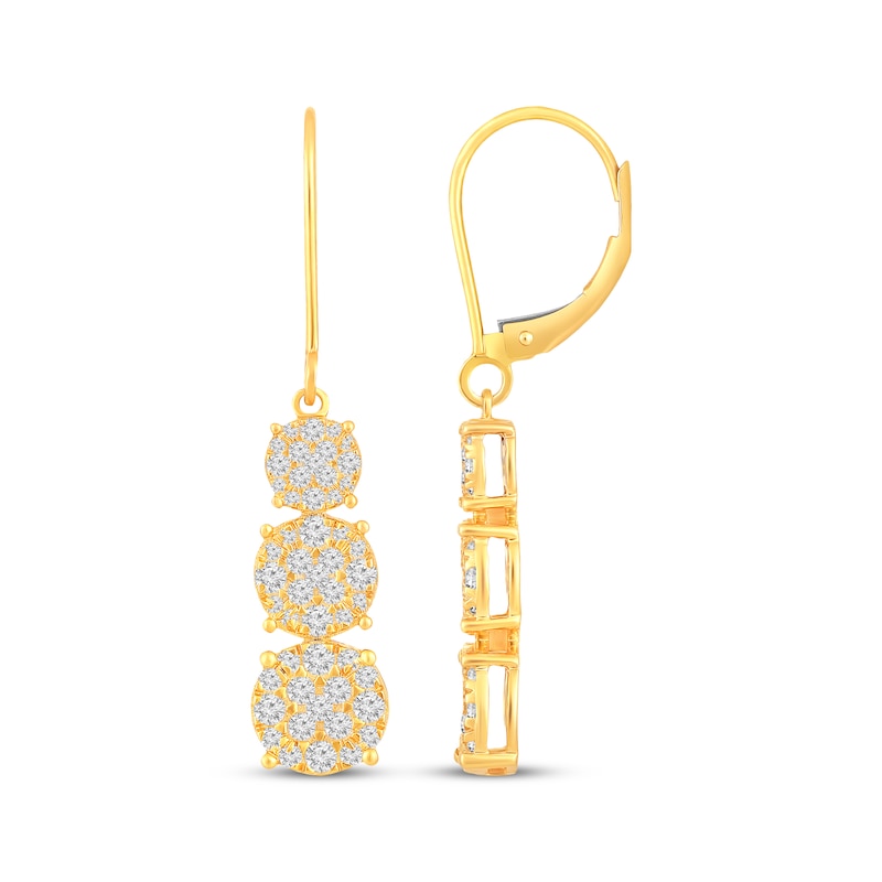 Main Image 3 of Multi-Diamond Graduated Drop Earrings 1 ct tw 10K Yellow Gold