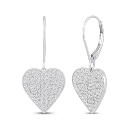 Diamond Heart-Shaped Concave Dangle Earrings 1 ct tw 10K White Gold