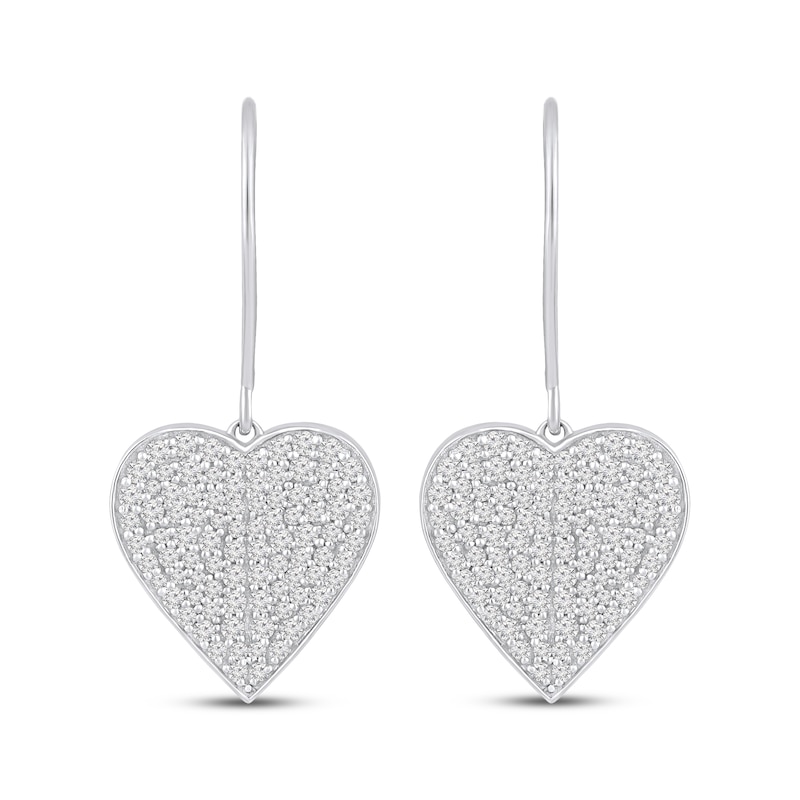 Diamond Heart-Shaped Concave Dangle Earrings 1 ct tw 10K White Gold