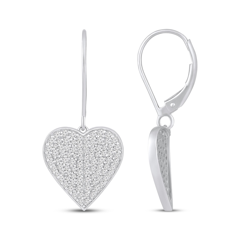 Diamond Heart-Shaped Concave Dangle Earrings 1 ct tw 10K White Gold