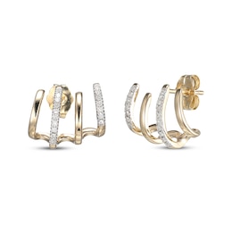Diamond Four-Row J-Hoop Earrings 1/10 ct tw 10K Yellow Gold