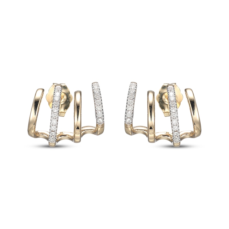 Main Image 2 of Diamond Four-Row J-Hoop Earrings 1/10 ct tw 10K Yellow Gold