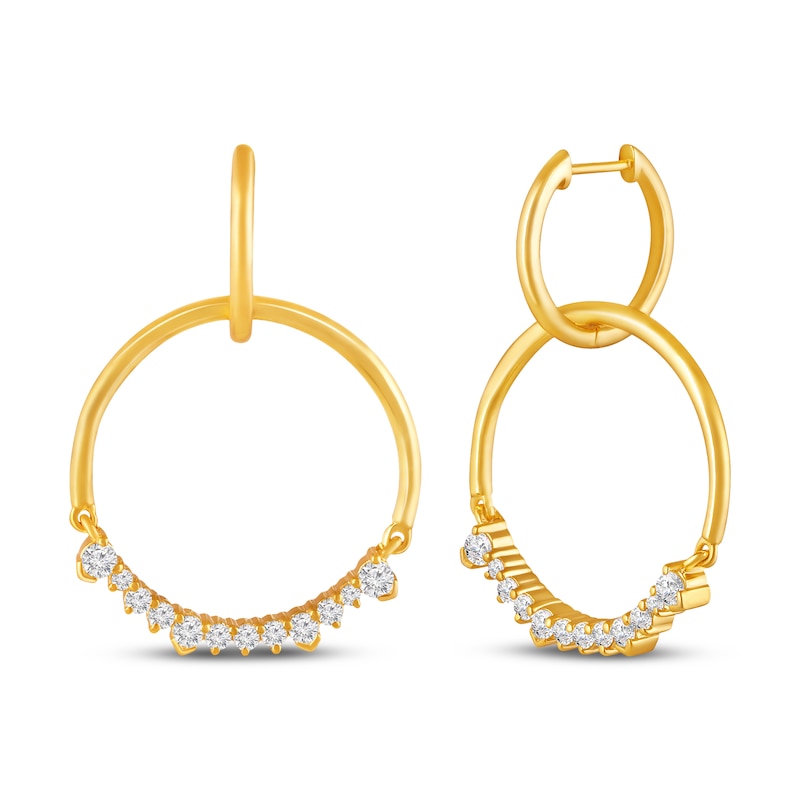 Diamond Convertible Circle Dangle & Hoop Earrings 1/2 ct tw 10K Yellow Gold