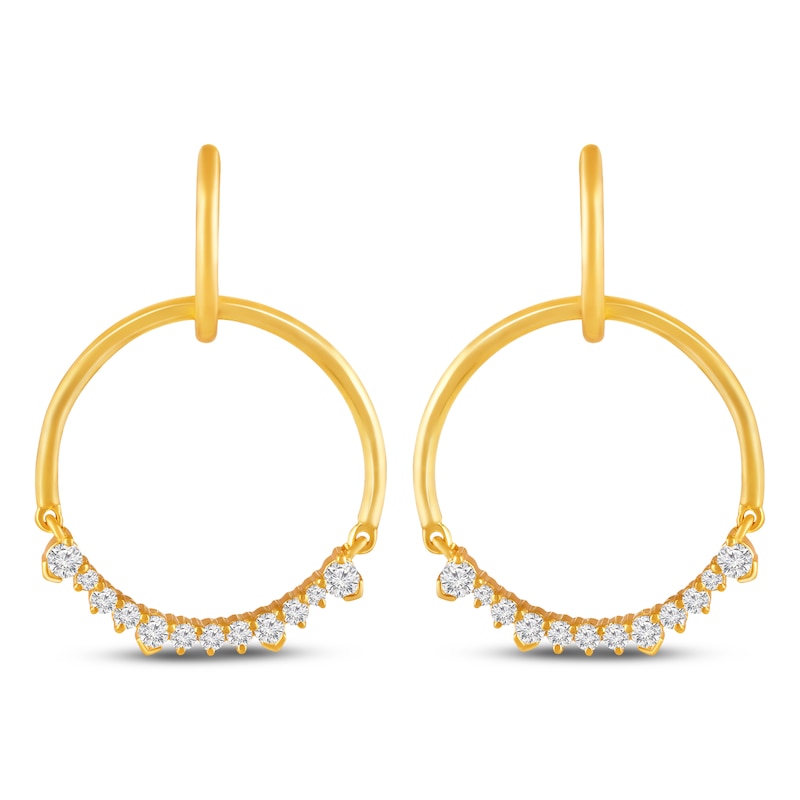 Diamond Convertible Circle Dangle & Hoop Earrings 1/2 ct tw 10K Yellow Gold