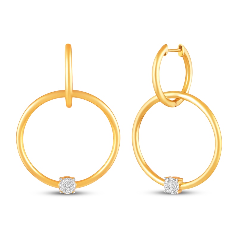 Main Image 1 of Multi-Diamond Convertible Circle Dangle & Hoop Earrings 1/10 ct tw 10K Yellow Gold