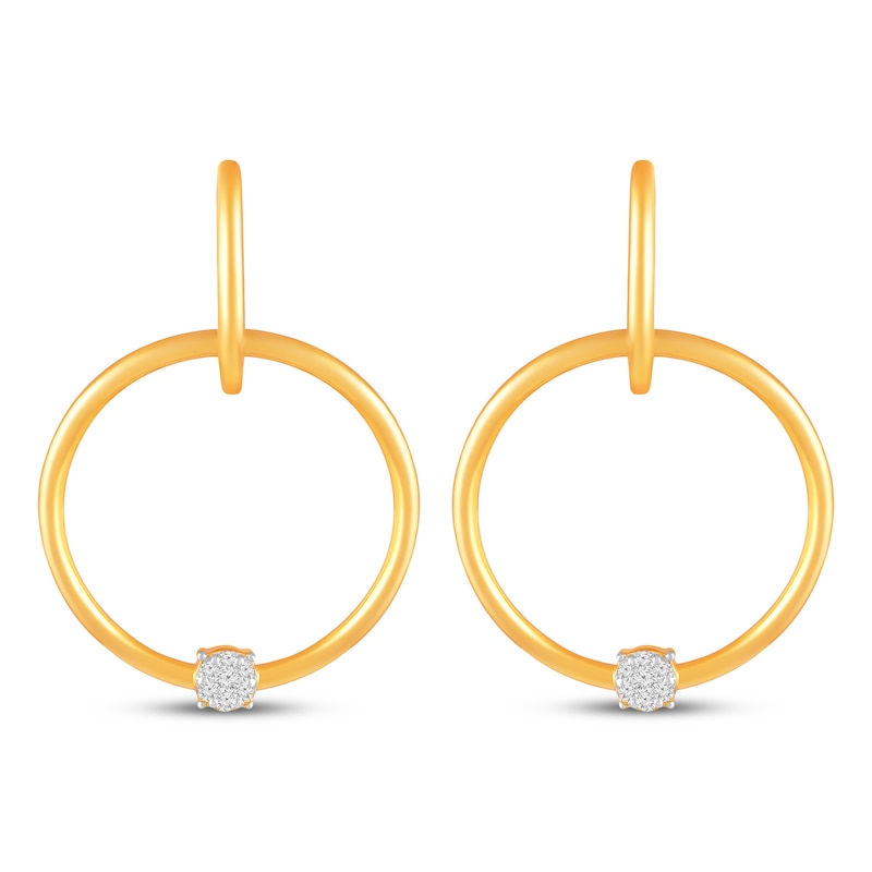 Main Image 2 of Multi-Diamond Convertible Circle Dangle & Hoop Earrings 1/10 ct tw 10K Yellow Gold