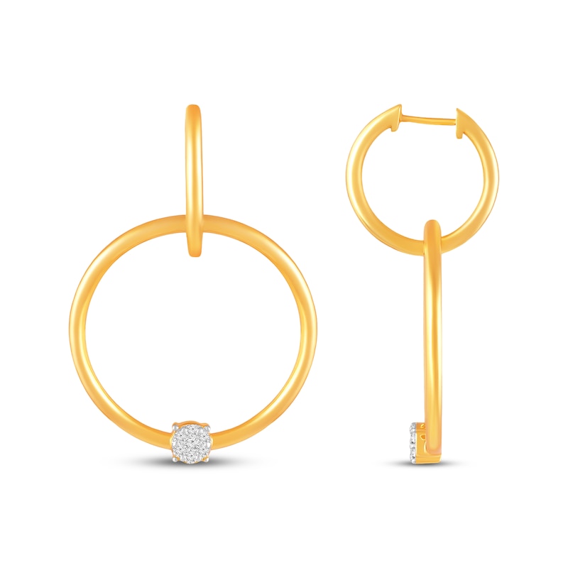 Main Image 3 of Multi-Diamond Convertible Circle Dangle & Hoop Earrings 1/10 ct tw 10K Yellow Gold