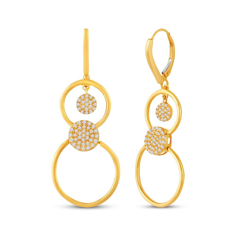 Main Image 1 of Multi-Diamond Circle Flip Dangle Earrings 1/2 ct tw 10K Yellow Gold