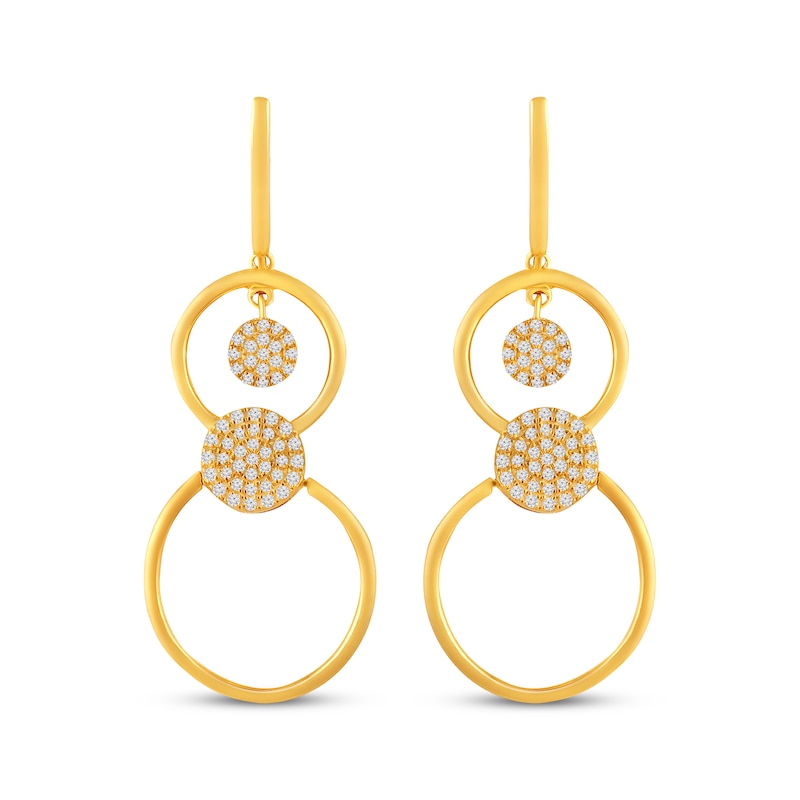 Main Image 2 of Multi-Diamond Circle Flip Dangle Earrings 1/2 ct tw 10K Yellow Gold