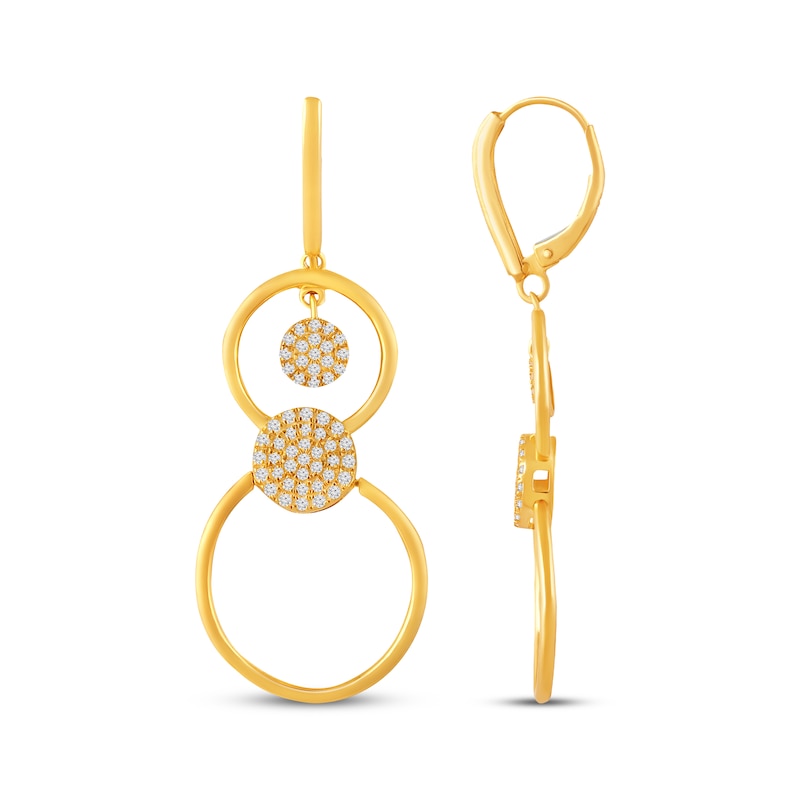 Main Image 3 of Multi-Diamond Circle Flip Dangle Earrings 1/2 ct tw 10K Yellow Gold