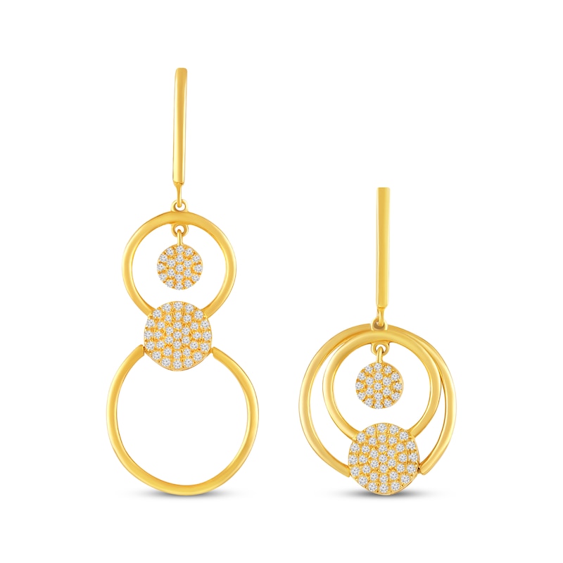 Main Image 4 of Multi-Diamond Circle Flip Dangle Earrings 1/2 ct tw 10K Yellow Gold