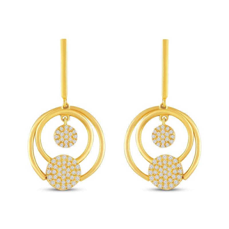 Main Image 5 of Multi-Diamond Circle Flip Dangle Earrings 1/2 ct tw 10K Yellow Gold