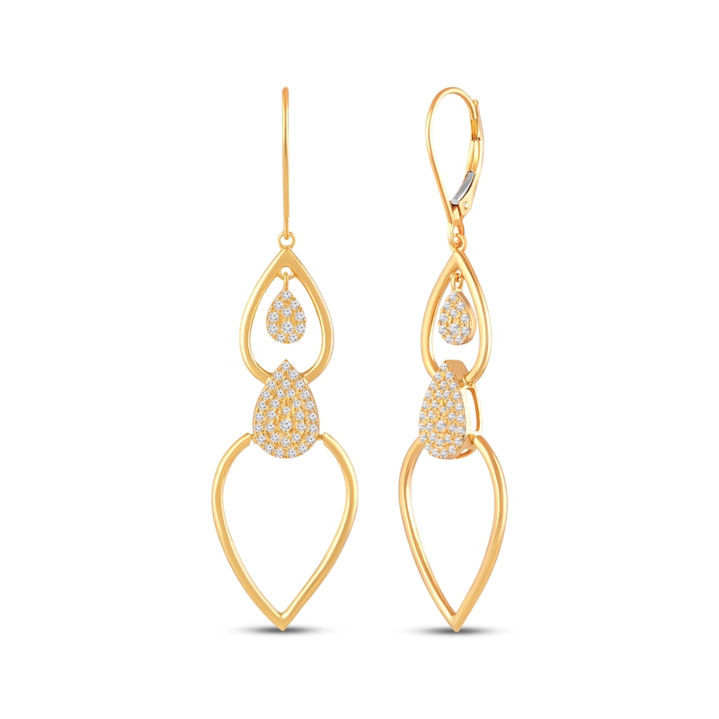 Main Image 1 of Multi-Diamond Teardrop Flip Dangle Earrings 1/2 ct tw 10K Yellow Gold