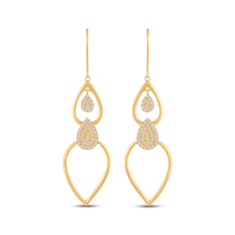 Main Image 2 of Multi-Diamond Teardrop Flip Dangle Earrings 1/2 ct tw 10K Yellow Gold